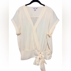 Nine West Cream Tie-Front Short Sleeve Blouse